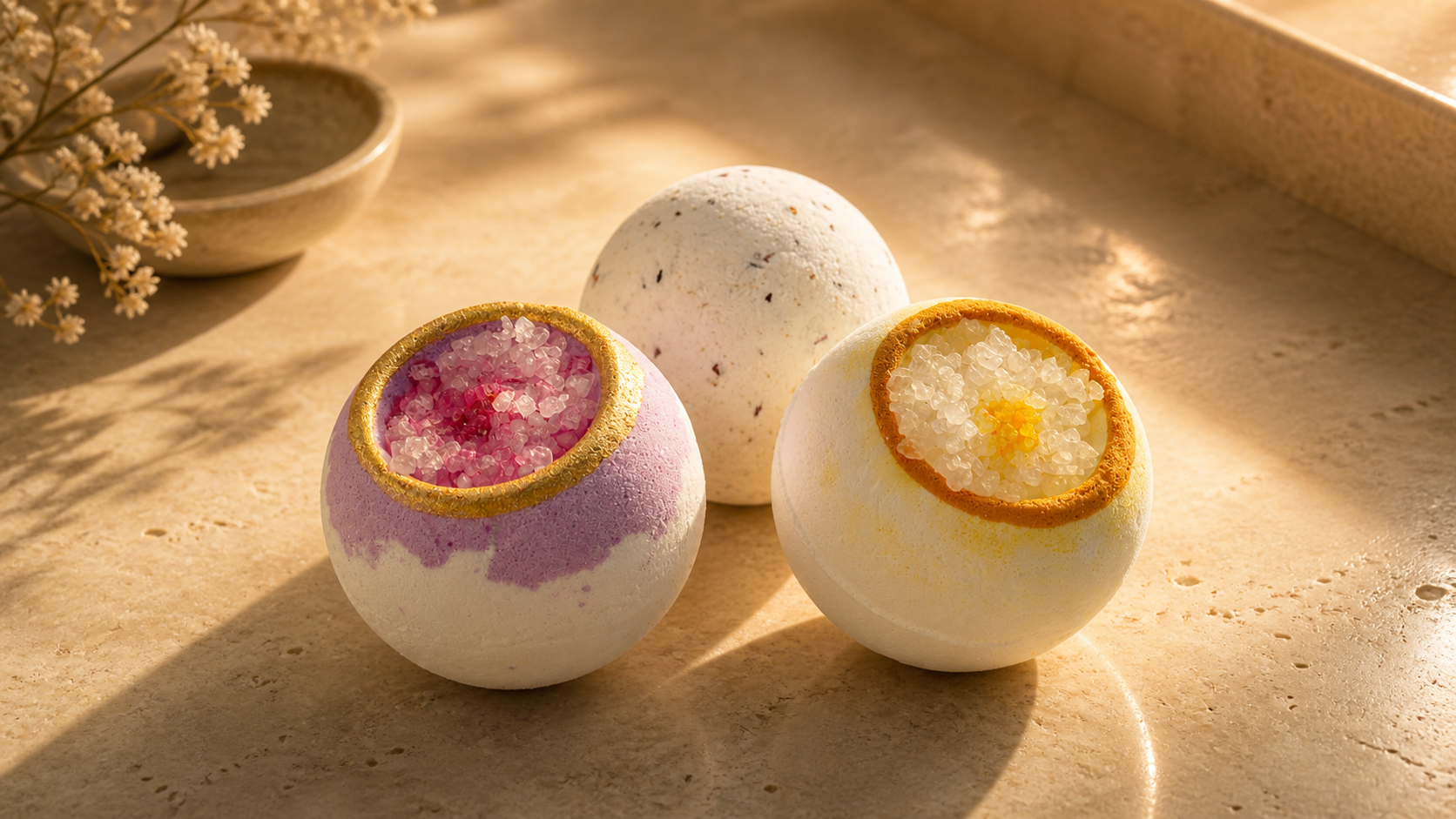 WELO trio massager and natural soak bath salts on a bathroom counter - Evening Wind Down Journal